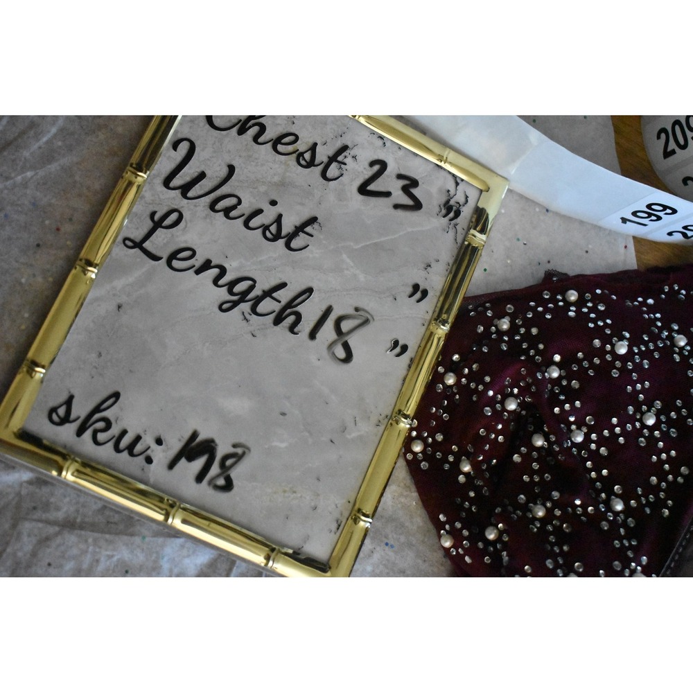 Faded Rose Mesh Top Women Large Burgundy Modern Pearl Rhinestone Embellished M8 - Picture 10 of 10
